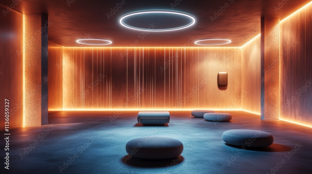Poster modern soundproof room with soft lighting for relaxation minimalist design tranquil environment indo