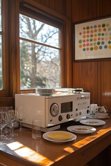 Vintage Radio Plays Near Sunny Window With Dishes