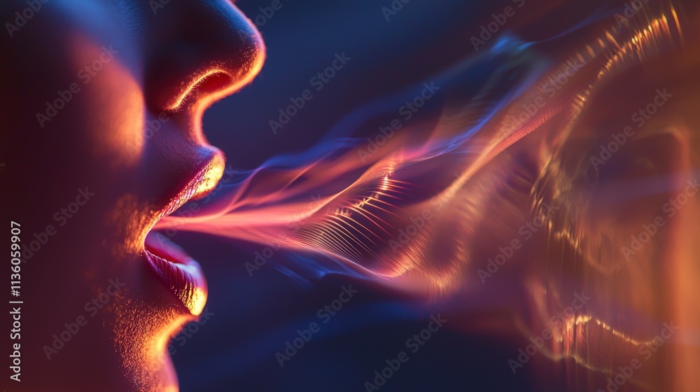 Aufkleber Dynamic sound wave visualization artistic display studio setting high-definition imagery vibrant colors abstract concept