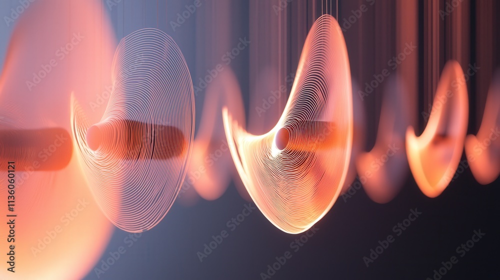 Poster Dynamic abstract sound waves creating crisp patterns in a dark studio environment