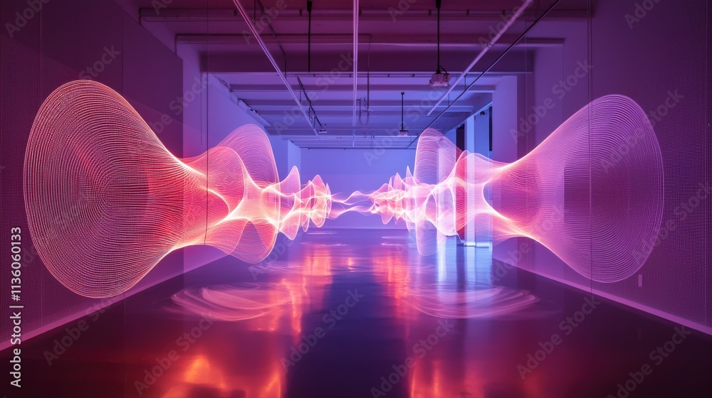Poster Dynamic sound waves visualization modern gallery digital art abstract environment perspective view innovative concepts