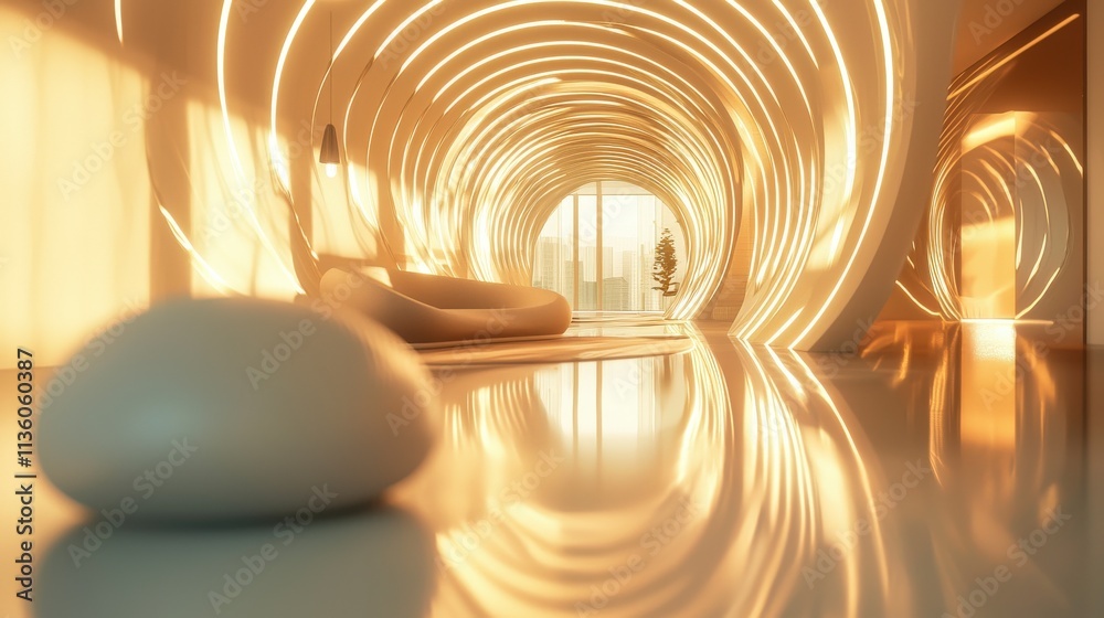 Aufkleber glowing resonance visualization in modern interior abstract art urban setting bright environment art