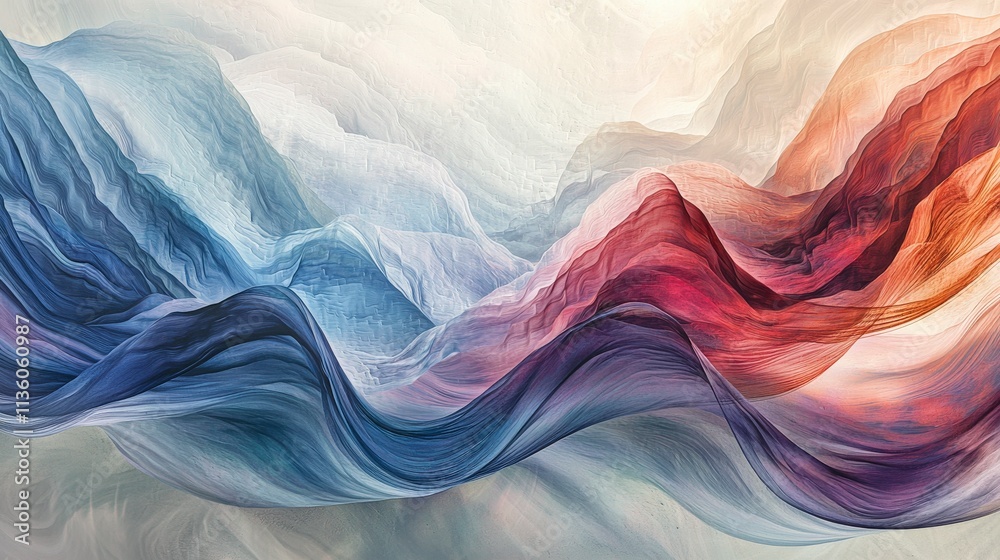 Poster Graceful sound waves in vibrant colors and heights abstract art digital creation calm atmosphere artistic viewpoint