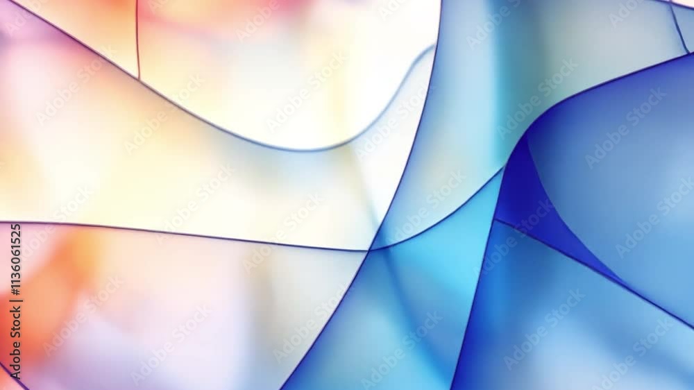 Fototapete Abstract Flow: An ethereal and captivating abstract design featuring soft, translucent layers of blue, orange, and pink hues, creating a dynamic and mesmerizing interplay of light and form.