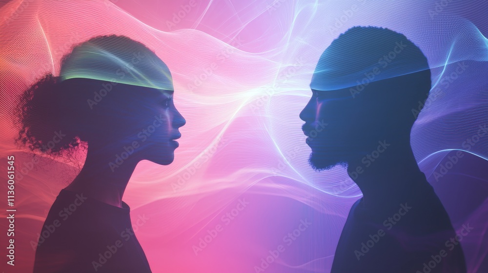 Poster Engaging dialogue between two individuals abstract background digital art calm environment side view connection concept