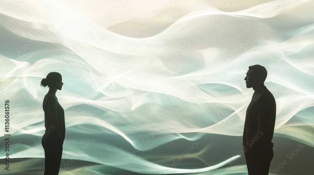 Aufkleber Two individuals engaged in gentle dialogue abstract background digital art calm environment front view human connection