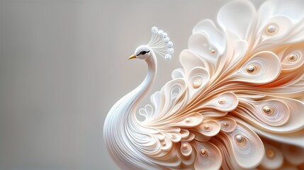 Fototapeta premium White peacock with intricate feather arrangement. Interior and decorative design applications