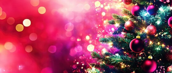 Sparkling Pink Christmas Tree with Ornaments and Festive Lights