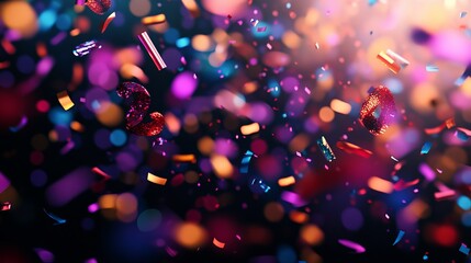 Colorful Confetti Falling in Celebration with Sparkling Lights for New Year Party 2025
