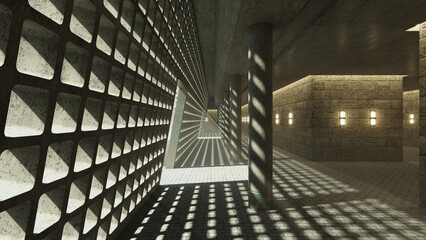 Lichtmuster in einem steinernen Gang