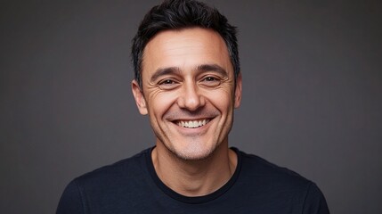 Fototapeta premium Handsome European Man with Short Dark Hair and Big Smile