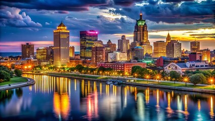 Buffalo NY Night Skyline Panoramic Photography - Stunning Cityscape Views