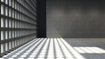 Lichtmuster auf dem Boden in einem Raum mit Betonw&auml;nden