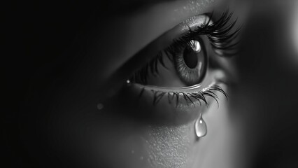 A close-up of a human eye in detailed black and white photography capturing raw emotion