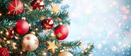 Sparkling Christmas Tree Ornaments: Red and Gold Festive Decorations