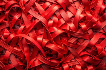 Aerial Red Tape, Knotted Paper, Abstract Texture,  Group of Red Tapes