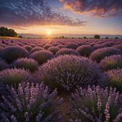 Sunrise over a lavender field.