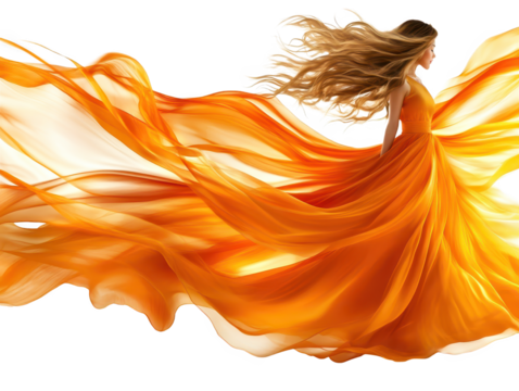Woman in yellow dress flies through the air, a captivating display of grace and freedom