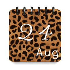 August. Leopard print calendar daily icon. White letters. Date day week Sunday, Monday, Tuesday, Wednesday, Thursday, Friday, Saturday.