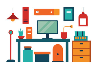 Office furniture and stationery.