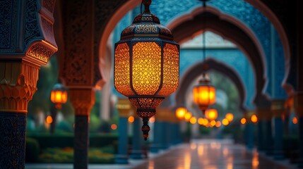 Illuminated Lanterns Adorn Archway Pathway