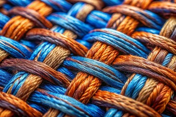 Close-up Woven Fabric Texture - Blue Brown Threads - High Detail