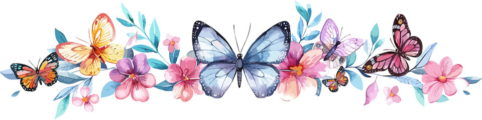Watercolor Flower Border Clipart Vector Illustration