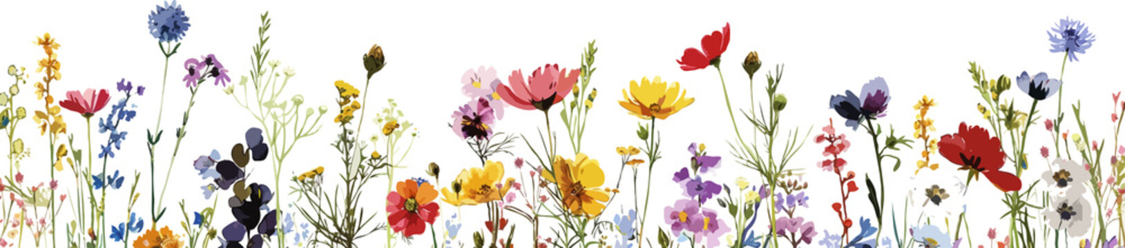 Watercolor Flower Border Clipart Vector Illustration