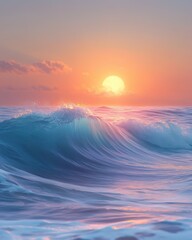 Obraz premium Sunset wave reflecting vibrant colors on the horizon during a tranquil evening