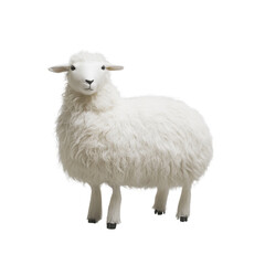 Naklejka premium Cute fluffy sheep standing on a white background looking friendly