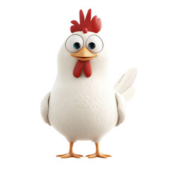 Cartoon Chicken Character with Red Comb and Big Eyes Standing Proudly