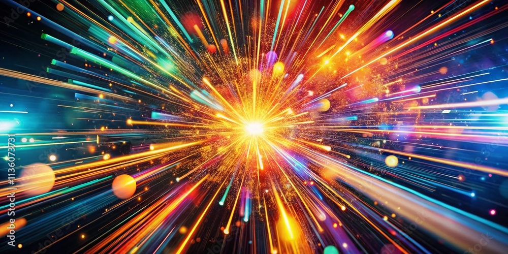 Poster captivating vintage style photography of colorful abstract particles and lines in motion, creating a