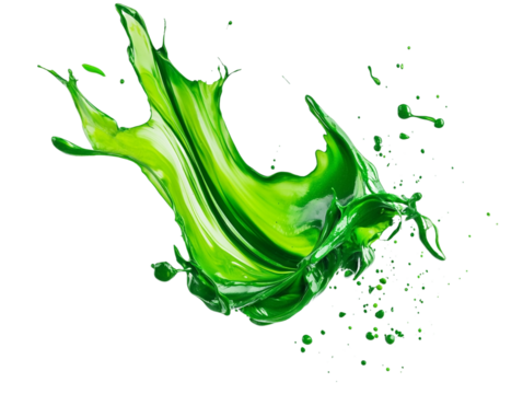 A green paint splash, isolated on a transparent background, highlighting its dynamic details, perfect for artistic, creative, or design-themed visuals. - Powered by Adobe