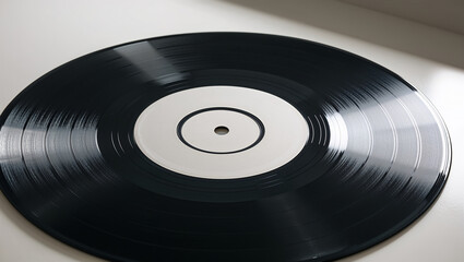 Black vinyl record with white label on white background