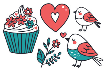 illustration of a set of cupcakes happy valentine day  