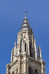 detail of the gothic tower of the cathedral of santa maria de toledo