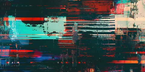 A vibrant abstract artwork featuring dynamic brush strokes in contrasting colors evoking energy and motion.