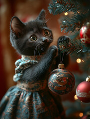 cat with christmas tree