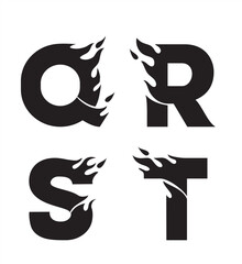 Fire Letters Design, Q R S T Black Ink Silhouette Initials Tattoo