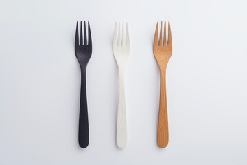 Solid-color fork mockup set showcasing clean designs in black, white, and brown tones