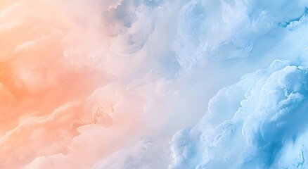 Obraz premium A mesmerizing blend of soft peach and blue hues forming a cloud-like abstract texture.