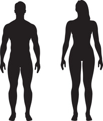Black silhouette of a man and a woman. Male and female gender. Body silhouettes for medicine.
