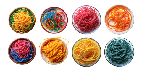 Colorful Rubber Bands in Bowls, PNG collection, set bundle, isolate on transparent or white background