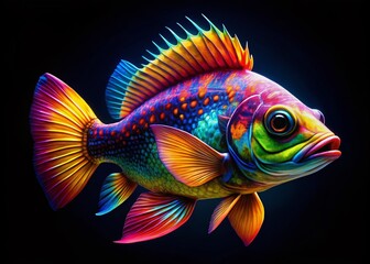 Fototapeta premium Colorful Fish Silhouette Drawing, Artistic Silhouette, Fish Illustration, Silhouette Art, Dark Background, Silhouette Design, Fish Drawing Silhouette