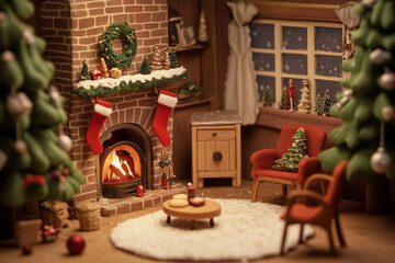 Obraz premium christmas tree and fireplace