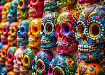 Fototapeta premium Colorful Sugar Skulls Day of the Dead Mexican Fiesta Wall Art High Depth of Field Photography