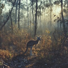 Eastern grey kangaroo at dawn, feasting in Queensland, Australia.