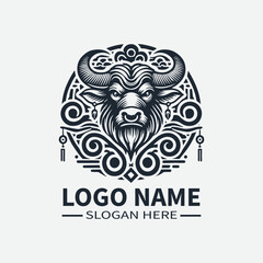 Ox Logo Design, Chinese Zodiac Logo, Year of the Ox Logo, Asian Culture Logo, Animal Logo