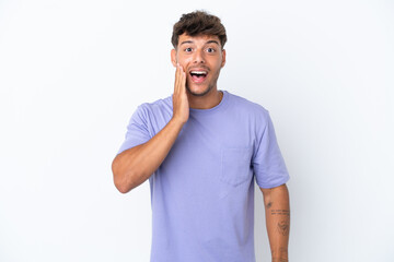 Young caucasian handsome man isolated on white background with surprise and shocked facial expression