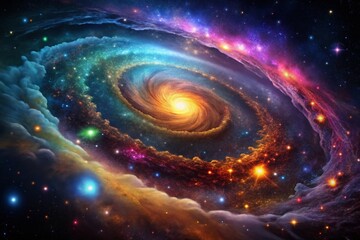 Fototapeta premium Cosmic Nebula Space Art: Vibrant Galaxy, Starry Night, Sci-Fi Background, Digital Painting
